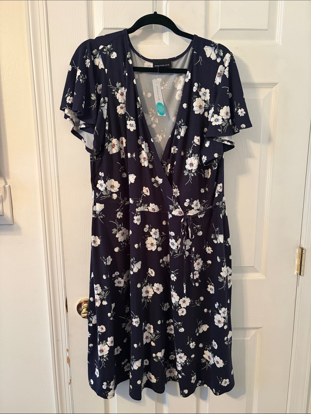Fortune + Ivy Navy Floral Dress with White Blossoms